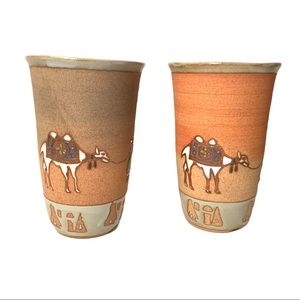 Artist Studio Stoneware Camel Sherpa Hand Crafted Pottery Tea Cups Marked